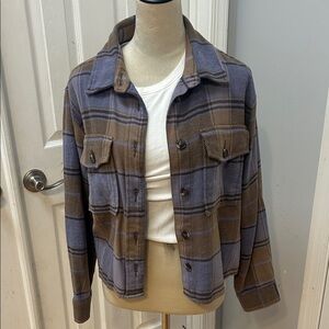 Sanctuary Taupe and Lavender Plaid Open Cardigan